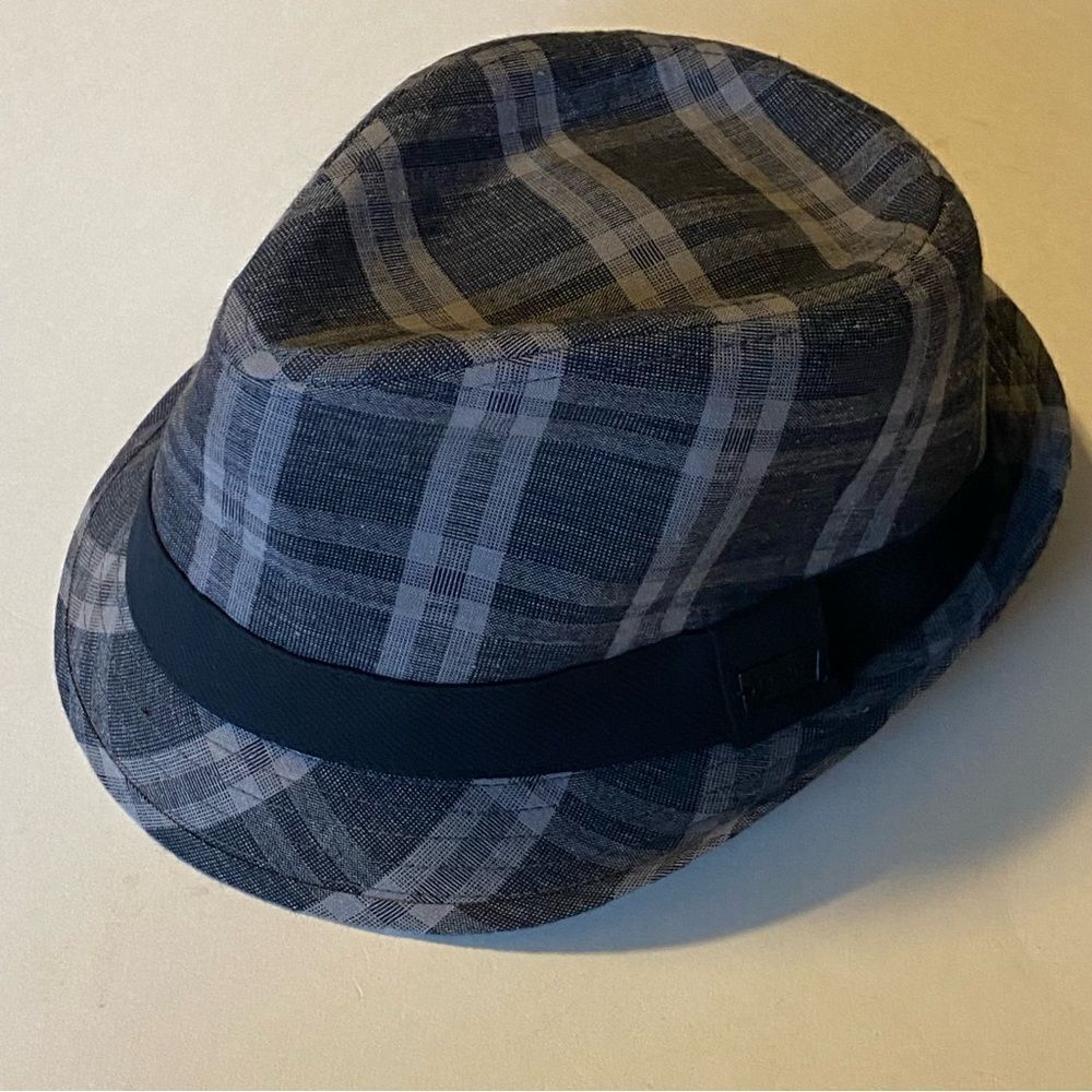 Levi’s Fedora Hat 100% cotton Gray black plaid mens S/M